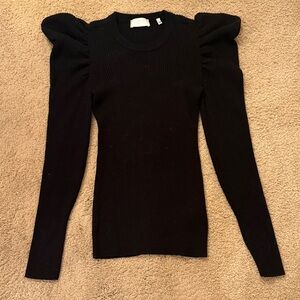 7 For All Mankind Black Ribbed Long Sleeve Top S